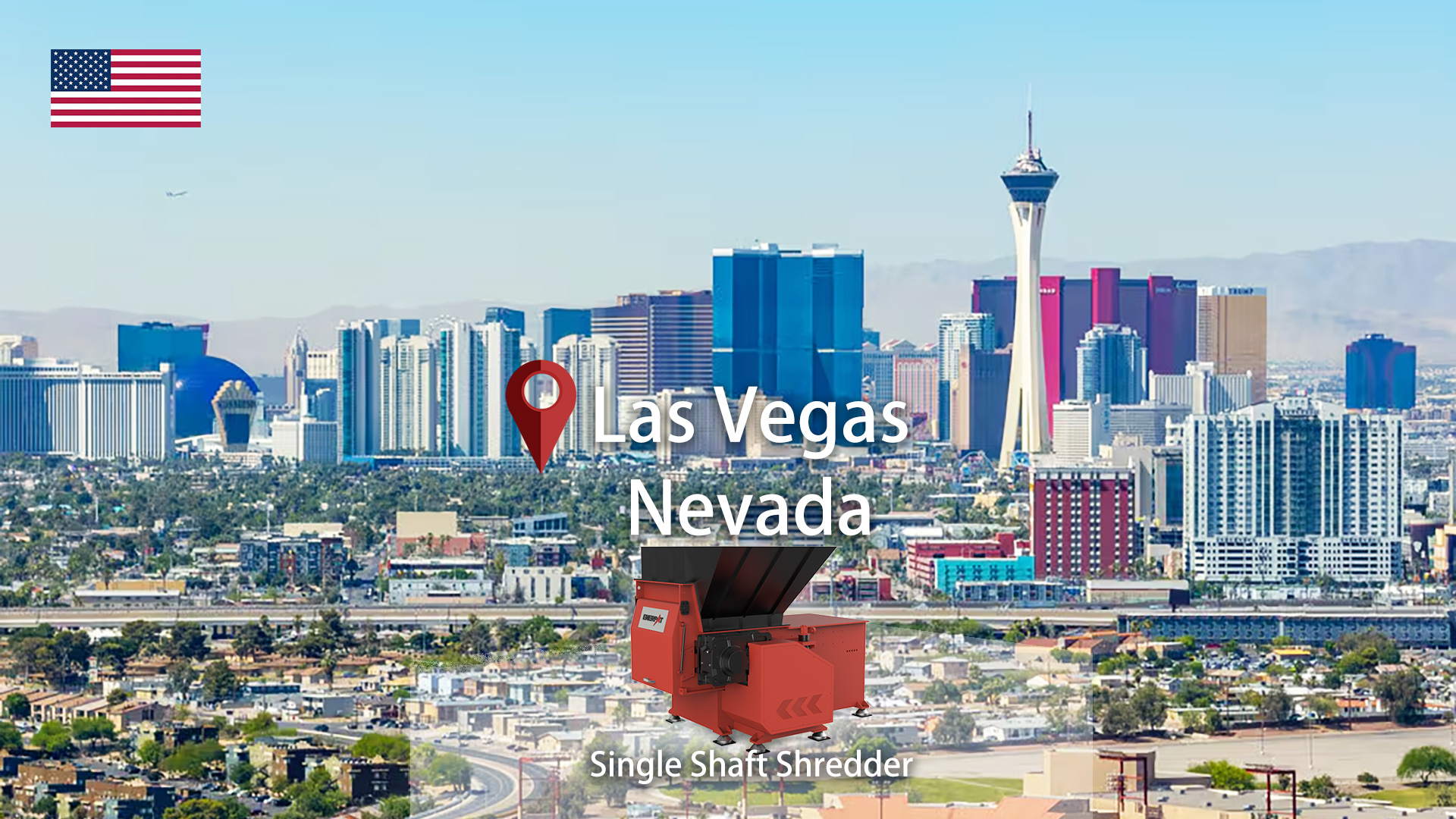 ネバダ州ラスベガス：ENERPAT MSA-F1500 一軸衣類シュレッダー導入